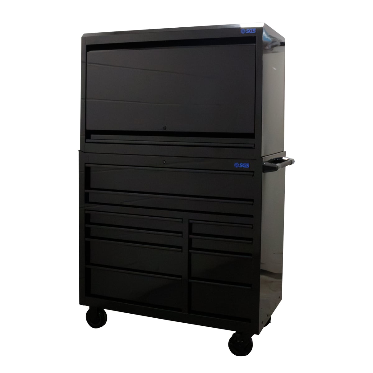 SGS 42in 10 Drawer Roller Cabinet with Top Hutch | Black